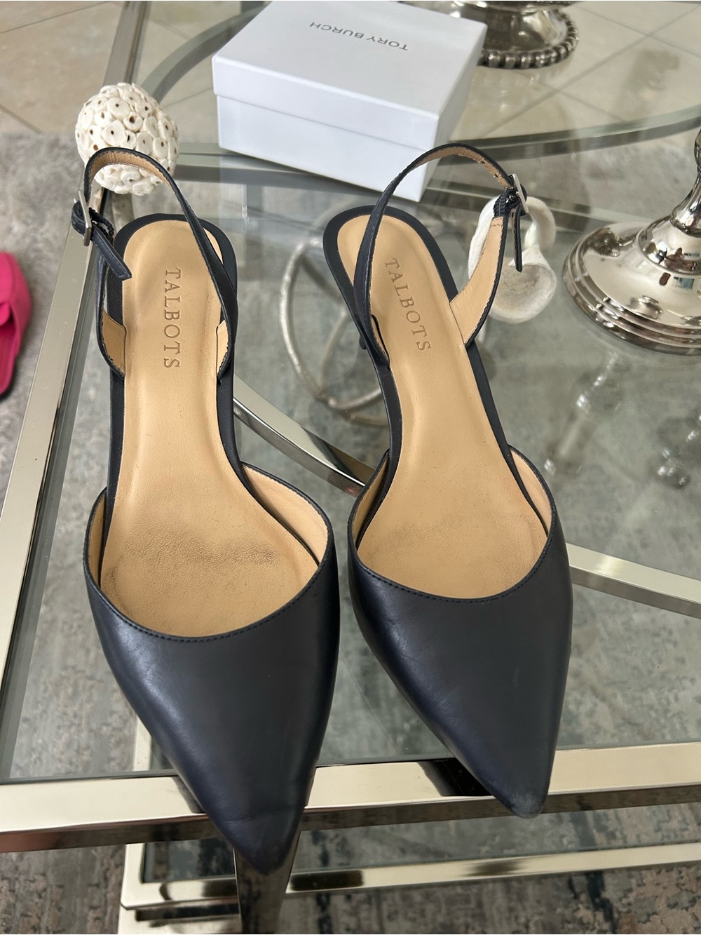 Talbots Black Pointed Slingback Heels
